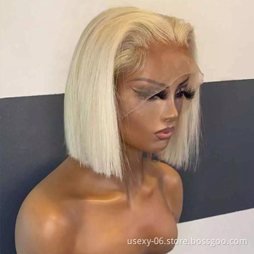 Cheap honey blonde human hair lace front bob wig,613 transparent hd lace frontal wig,pre-plucked virgin human hair 613 bob wig